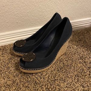 Tory Burch Peep Toe Espadrille Wedges